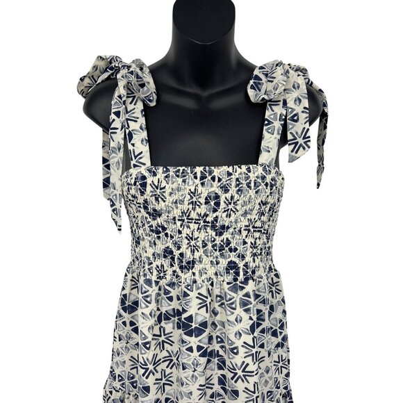 Sam Edelman Women Dress Size 0 Smock Tier Maxi Dress Navy White Abstract NWT New - Picture 2 of 9